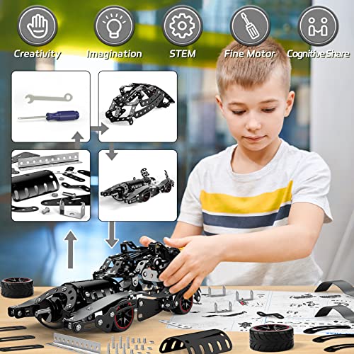 Lucky Doug STEM Building Projects Model Car Set Gifts Toys for Boys Kids 8 9 10 11 12 Years Old and Older - 332 PCS DIY Metal Building STEM Kits Toys Science Educational Set Gifts for Vehicle Fans