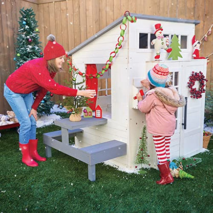 KidKraft Modern Outdoor Wooden Playhouse with Picnic Table, Mailbox and Outdoor Grill, White