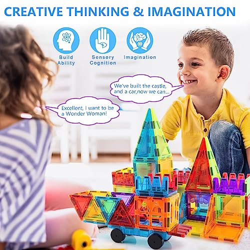 GEPER Magnetic Tiles Kids Toys, Toddler Girls & Boys Toys Age 4-5 6-8, Sensory Toys for Toddler 3-4, Magnet Toys Building Blocks for Toddler, STEM Preschool Learning Montessori Toys for 3+ Year Old