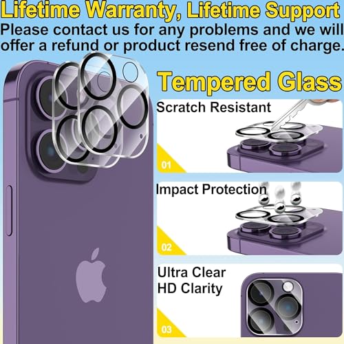 AUIMSOCO 2 Pack Screen Protector Compatible for iPhone 15 Pro Max [6.7 inch Display] with 2 Pack Tempered Glass Camera Lens Protector Anti Scratch, Bubble Free [4 Pack]