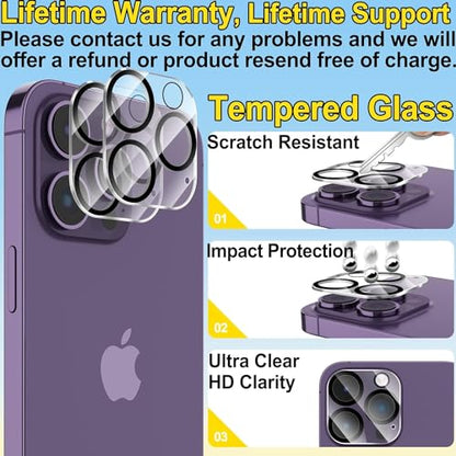 AUIMSOCO 2 Pack Screen Protector Compatible for iPhone 15 Pro Max [6.7 inch Display] with 2 Pack Tempered Glass Camera Lens Protector Anti Scratch, Bubble Free [4 Pack]