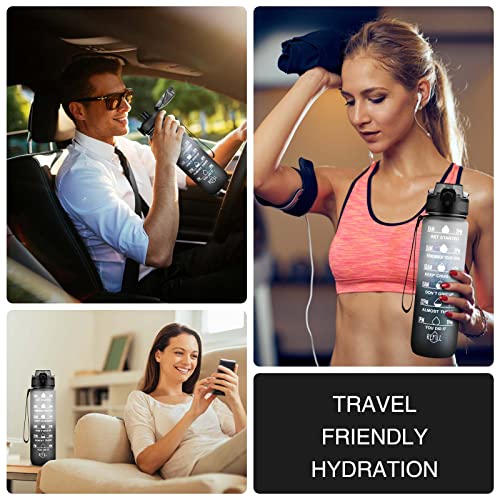 Esgreen 32 oz Motivational Water Bottles With Time Maker, Big 1000ml BPA-free Plastic Water Jugs For Men Women, No Straw Leak-proof Sturdy Drinking Bottles With Strap For Sports Workout Gym Travel