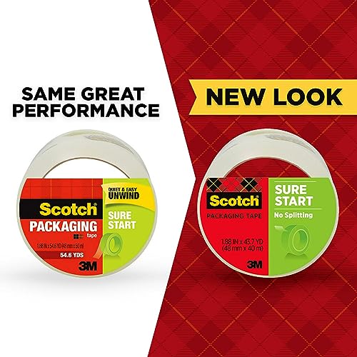 Scotch Sure Start Packing Tape, Clear, Quiet Unwind and Easy Start, 1.88 in. x 54.6 yd., 1 Tape Roll