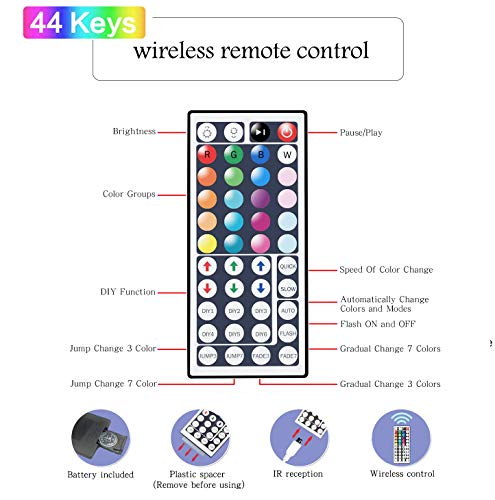 Tenmiro 65.6ft Led Strip Lights, Ultra Long RGB 5050 Color Changing LED Light Strips Kit with 44 Keys Ir Remote Led Lights for Bedroom, Kitchen, Home Decoration