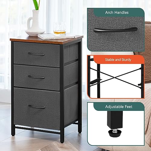 Yoobure Nightstand with Drawer, Night Stand Bedside Table with 3 Storage Drawers, Kid Nightstand with Three Fabric Drawer Modern Night Table, Bed Side Tables for Bedroom, Dorm and Small Spaces