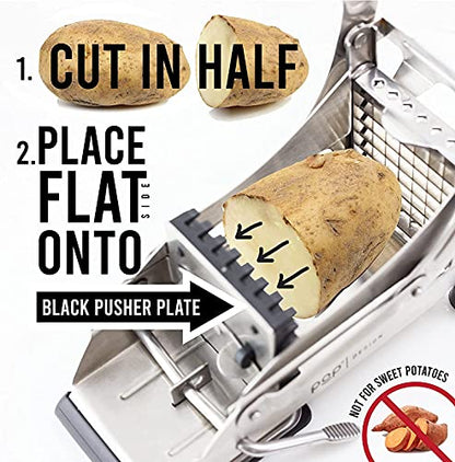 POP AirFry Mate, Commercial Grade Stainless Steel French Fry Cutter, Vegetable and Potato Slicer, 2 Blade Sizes, Non-Slip Suction Base, Perfect for Air Fryer (Not for Sweet Potatoes)
