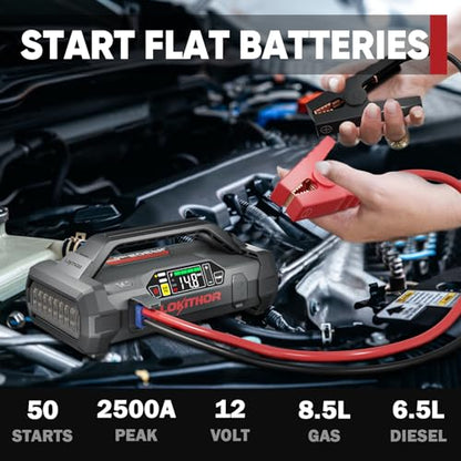 LOKITHOR JA302 Jump Starter with Air Compressor, 2500Amp 12V Portable Car Battery Booster pack for Upto 8.5L Gas or 6.5L Diesel, 150 PSI Tire Inflator with Digital Screen, 36 Months Ultra-Long Standby