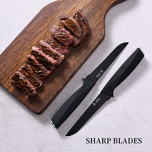 UPTRUST Steak Knives, Steak Knives Set of 6, High-Carbon Stainless Steel Serrated Steak Knives Dishwasher Safe, Elegant Black