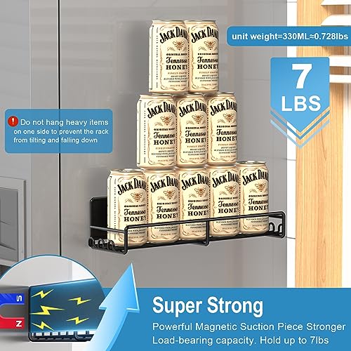 Goovilla Magnetic Spice Rack for Refrigerator Organizer with 20 Hooks, Magnetic Fridge Spice Shelf 4 Pack, Strong Magnet Seasoning Organizer Rack for Refrigerator Kitchen Classroom Storage, Black