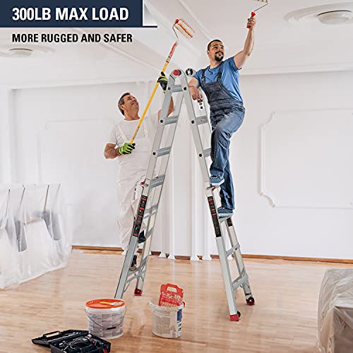 Stealth Multifunction Telescoping Ladder, Aluminum Extension Ladder with 2 Flexible Wheels, Step Ladder for Working Indoor/Outdoor EM4X4L1