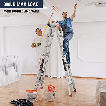 Stealth Multifunction Telescoping Ladder, Aluminum Extension Ladder with 2 Flexible Wheels, Step Ladder for Working Indoor/Outdoor EM4X4L1