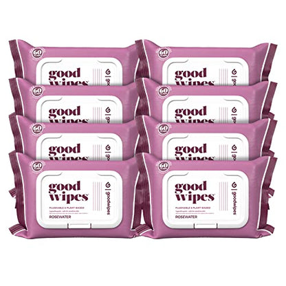 Goodwipes Flushable Wipes Made w/Soothing Botanicals & Aloe – Soft & Gentle Wet Wipe Dispenser for Home Use, Septic & Sewer Safe – Largest Adult Toilet Wipes – Rosewater, 480 count (8 packs)