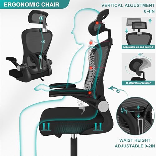 yoyomax Ergonomic Office Chair, High Back GamingChair for Big and Tall People, Adjustable Headrest/Armrests Reclining Comfy Home OfficeChair Lumbar Support Breathable Mesh ComputerChair, Black