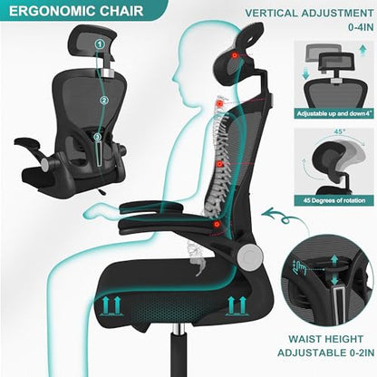 yoyomax Ergonomic Office Chair, High Back GamingChair for Big and Tall People, Adjustable Headrest/Armrests Reclining Comfy Home OfficeChair Lumbar Support Breathable Mesh ComputerChair, Black