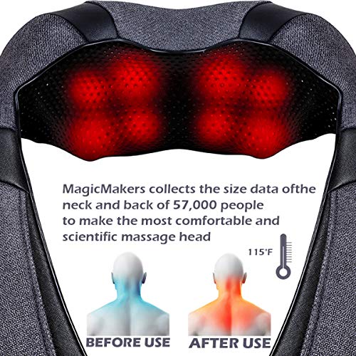 Shiatsu Electric Massager with Heat, Kneading Massage Pillow for Neck, Back, Shoulder, Muscle Pain Relief, Get Well Soon Presents - Christmas Gifts