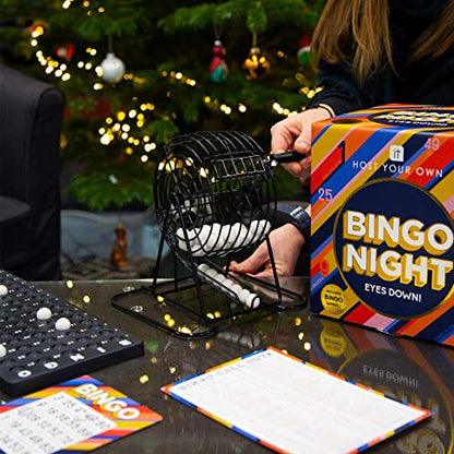Talking Tables Classic Bingo Game Kit Host Your Own Games Night Contains Metal Bingo Wheel Machine, Number Balls, Card for Adults, Kids, Family Fun, Dinner Party, Made