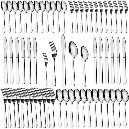 Bestdin Silverware Set for 12, 60-Piece Spoons and Forks Set, Food-Grade Cutlery Set, Stainless Steel Forks and Spoons Silverware Set, Flatware Sets Includes Knife/Fork/Spoon, Dishwasher Safe.