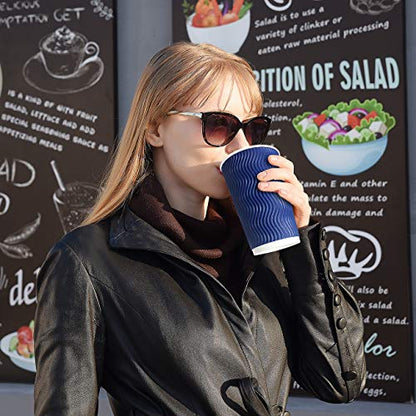 Disposable Coffee Cups with Lids and Straws - 16 oz (90 Set) Togo Hot Paper Coffee Cup with Lid To Go for Beverages Espresso Tea Insulated Reusable Cold Drinks Ripple Cups Protect Fingers From Heat!