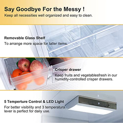 Frestec 12.1 CU' Refrigerator with Freezer, Apartment Size Refrigerator Top Freezer, 2 Door Fridge with Adjustable Thermostat Control, Freestanding, Door Swing, White (FR 1202 WH)