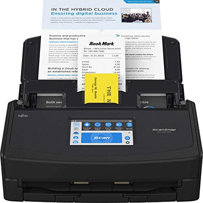 ScanSnap iX1600 Wireless or USB High-Speed Cloud Enabled Document, Photo & Receipt Scanner with Large Touchscreen and Auto Document Feeder for Mac or PC, Black