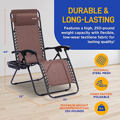 SereneLife Zero Gravity Lounge Chair, Brown