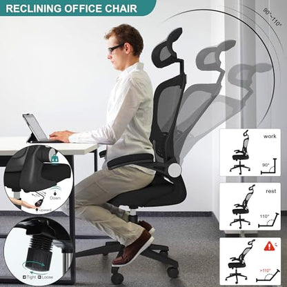yoyomax Ergonomic Office Chair, High Back GamingChair for Big and Tall People, Adjustable Headrest/Armrests Reclining Comfy Home OfficeChair Lumbar Support Breathable Mesh ComputerChair, Black