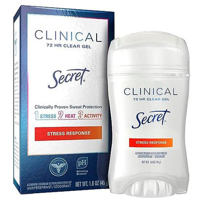 Secret Clinical Strength Antiperspirant Deodorant for Women, Stress Response Clear Gel, 1.6 Oz (Pack of 3)