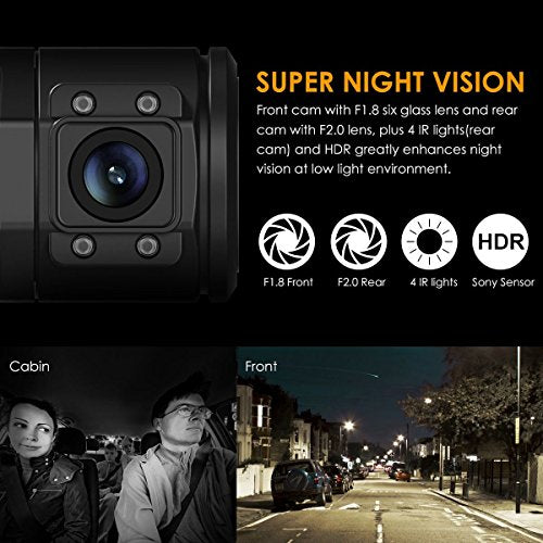 Vantrue N2 Pro Uber Dual Dash Cam Infrared Night Vision, Dual Channel 1080P Front and Inside Dash Cam, 2.5K Single Front Car Accident Dash Camera, 24hr Motion Sensor Parking Mode, Support 256GB max