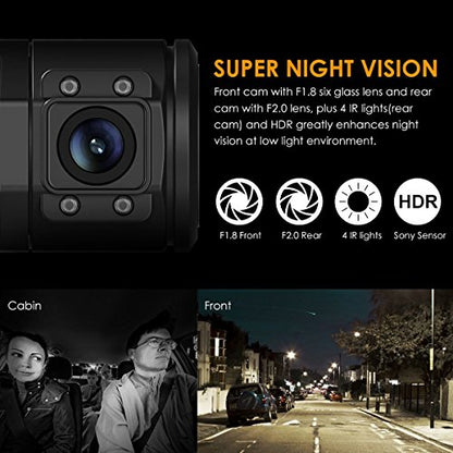 Vantrue N2 Pro Uber Dual Dash Cam Infrared Night Vision, Dual Channel 1080P Front and Inside Dash Cam, 2.5K Single Front Car Accident Dash Camera, 24hr Motion Sensor Parking Mode, Support 256GB max