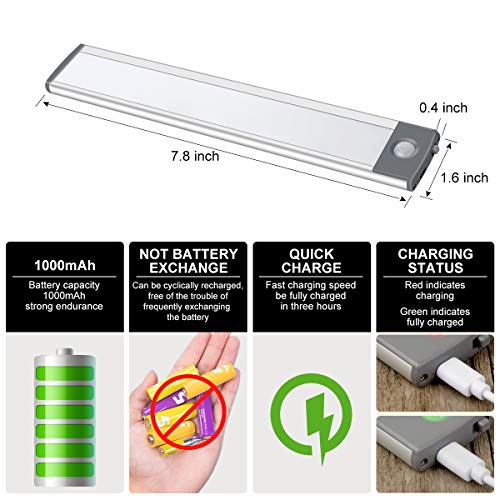 30-LED Motion Sensor Cabinet Light,Under Counter Closet Lighting, Wireless USB Rechargeable Kitchen Night Lights,Battery Powered ,Uniform Light for Wardrobe,Cupboard（Warm Light）-2Pack