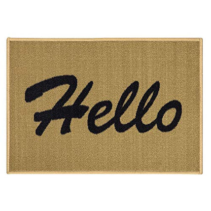 Machine Washable Hello Design Non-Slip Rubberback 2x3 Entry Doormats for Doorway, Entryway, Indoor Door Mat Front Door, Rugs For Entrance, 20" x 30", Beige
