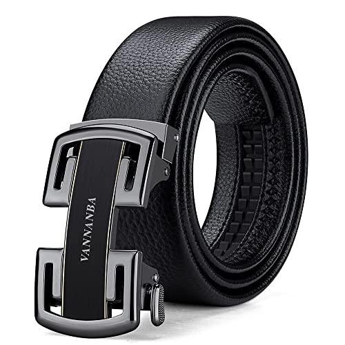 VANNANBA Leather Ratchet Belts for Men Design Dress Belts Automatic Buckle with Gift Box(36"-39" Waist Adjustable,Black)