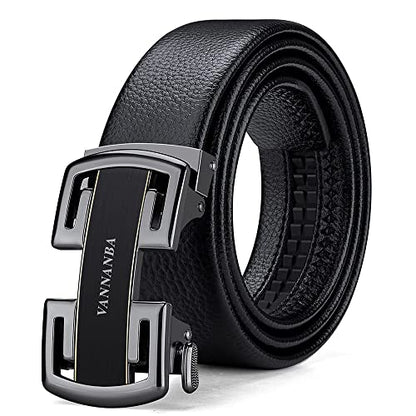 VANNANBA Leather Ratchet Belts for Men Design Dress Belts Automatic Buckle with Gift Box(36"-39" Waist Adjustable,Black)