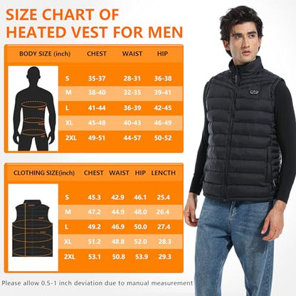 PIFMYSEDOL Heated Vest for Men with Battery Pack, Lightweight Rechargeable Men's Heating Vests with 9 Heating Panels, Medium-Size, Black
