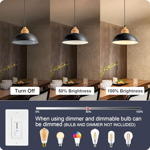 Karjearl Black Industrial Pendant Light, Farmhouse Wood Hanging Light Fixture with Wood Pattern Shade, Modern Dome Pendant Light for Kitchen Island Dining Room Hallway Bedroom