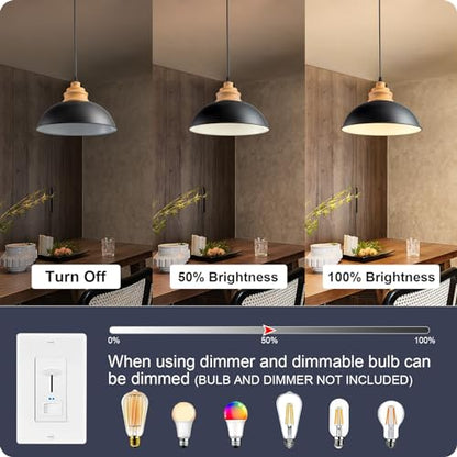 Karjearl Black Industrial Pendant Light, Farmhouse Wood Hanging Light Fixture with Wood Pattern Shade, Modern Dome Pendant Light for Kitchen Island Dining Room Hallway Bedroom