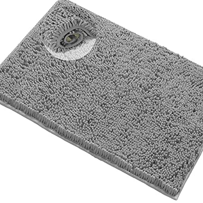 LuxUrux Bath Mat, Extra-Soft Plush Non-Slip Bathroom Rug, Luxury Chenille Microfiber Material, Super Absorbent Shaggy Bath Rug. Machine Wash & Dry (17 x 24, Light Grey)
