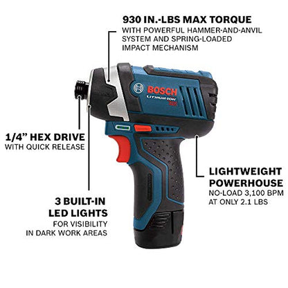 BOSCH CLPK22-120 12V Max Cordless 2-Tool 3/8 in. Drill/Driver and 1/4 in. Impact Driver Combo Kit with 2 Batteries, Charger and Case