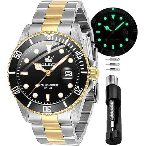 OLEVS Men Watches Quartz Watch Wrist Watch for Men Stainless Steel with Date Classic Bussiness Big Face Waterproof Luminous Green/Black/Blue