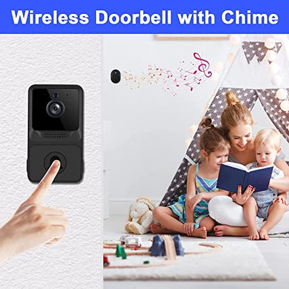 Wireless Doorbell Camera 2.5WiFi Video Doorbell with Chime Home Security Camera Doorbell ，Free Cloud Storage Rechargeable Battery Real-time Alerts Night Vision