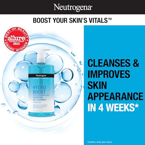 Neutrogena Hydro Boost Fragrance Free Hydrating Gel Facial Cleanser with Hyaluronic Acid, Daily Foaming Face Wash & Makeup Remover, Gentle Face Wash, Non-Comedogenic, 16 fl. oz