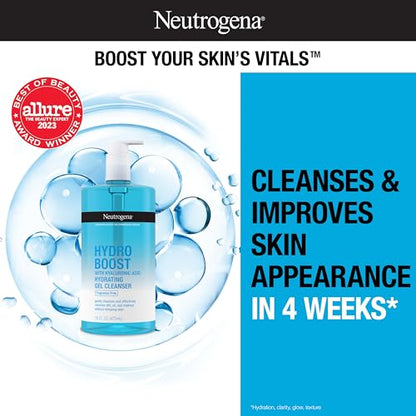 Neutrogena Hydro Boost Fragrance Free Hydrating Gel Facial Cleanser with Hyaluronic Acid, Daily Foaming Face Wash & Makeup Remover, Gentle Face Wash, Non-Comedogenic, 16 fl. oz