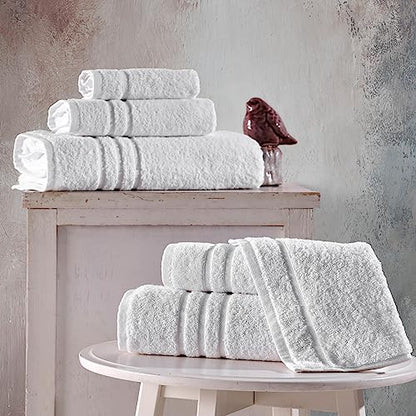 Hammam Linen White Bath Towels Set 6-Piece Original Turkish Cotton Soft, Absorbent and Premium Towel for Bathroom and Kitchen 2 Bath Towels, 2 Hand Towels, 2 Washcloths