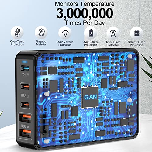 USB C Charger Fast Charging 100W, 5 Ports Charging Blocks Ultra Thin Flat Plug, USB Charging Station with 360° Rotated Adhesive Punch-Free Holder, Charging Hub for Laptops, Tablets, Cellphones Stuff