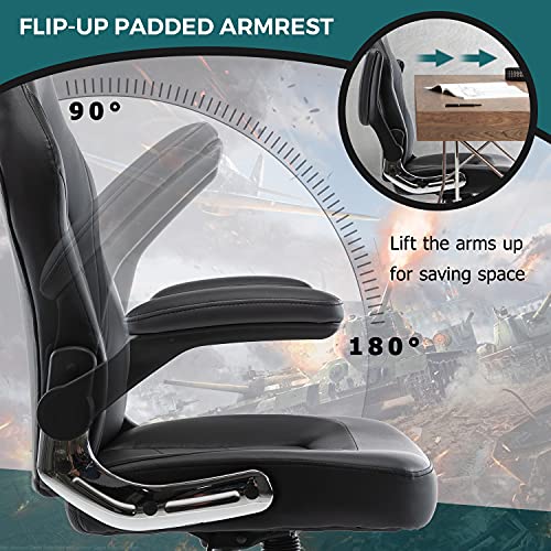 Office Chair, Gaming Chair Ergonomic Desk Chair Computer Chair PU Leather Executive Swivel Chair with Flip-up Armrests and Lumbar Support for Working, Studying, Gaming, Grey