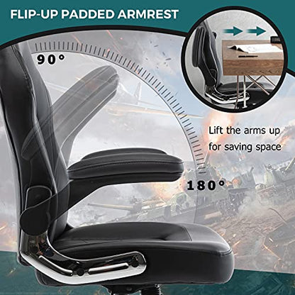 Office Chair, Gaming Chair Ergonomic Desk Chair Computer Chair PU Leather Executive Swivel Chair with Flip-up Armrests and Lumbar Support for Working, Studying, Gaming, Grey