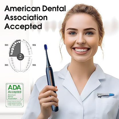 JIMOK Sonic Whitening Electric Toothbrush For Adults, Cleaning Toothbrushes Set With 3Dupont & 3Toray Brush Heads,1 Charge for 90 Days Use (Include Wall Adapter),5modes, A Extra Toothbrush Holder,Blue