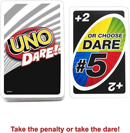 Mattel Games UNO Dare Card Game for Family Night Featuring Challenging and Silly Dares from 3 Different Categories