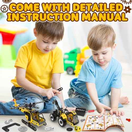 Goodfuns 222 Pcs STEM Building Toys for 4 5 6 7 8 9 10 11 12 Year Old Kids Boys Girls, 8 in 1 STEM Project Educational Toys, Learning Excavator Construction Toys Game, Kids Birthday