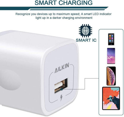iPhone Charger Box, USB Block, 4 Pack Single USB Port Power Adapter for Apple iPhone, Samsung Galaxy, Google Pixel, USB Cube Wall Plug USB Outlet Multi Travel USB Ac Cargador Charging Blocks 1a White